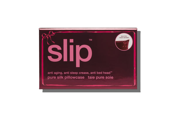 Crimson Kiss Queen Zippered Pillowcase with Lace Trim