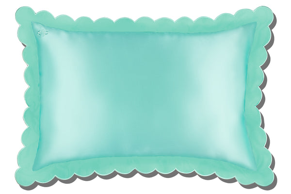 Turquoise Queen Zippered Pillowcase with Scalloped Edge
