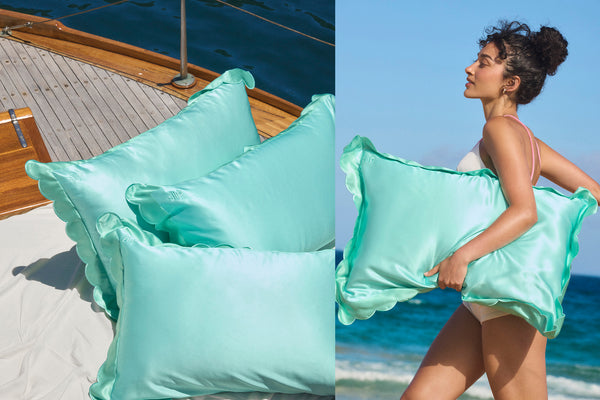 Turquoise Queen Zippered Pillowcase with Scalloped Edge